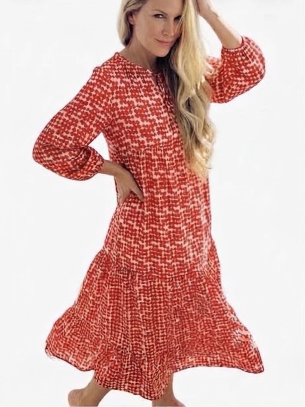 DOKOTOO Flowy Red and White Floral Maxi dress